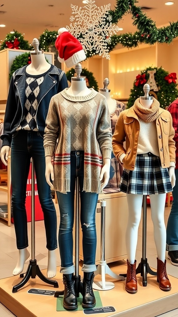 Stylish Christmas Outfit Ideas for Teenagers Stylish Christmas outfits for teenagers displayed with holiday decorations.